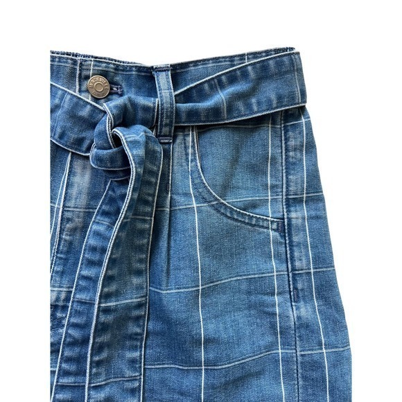 Madewell Denim Paperbag Shorts in Indigo Blue Windowpane 25 Tie Waist EUC Cotton - Picture 2 of 6